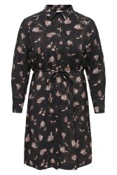 Sort blomstret plus size kjole med knaplukning
