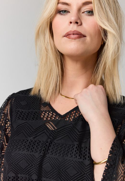Sort plus size tunika fra Studio med lange frynser