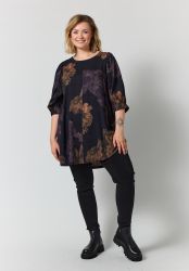 Lova Tunika fra Gozzip i sort med store brune og lilla blomster