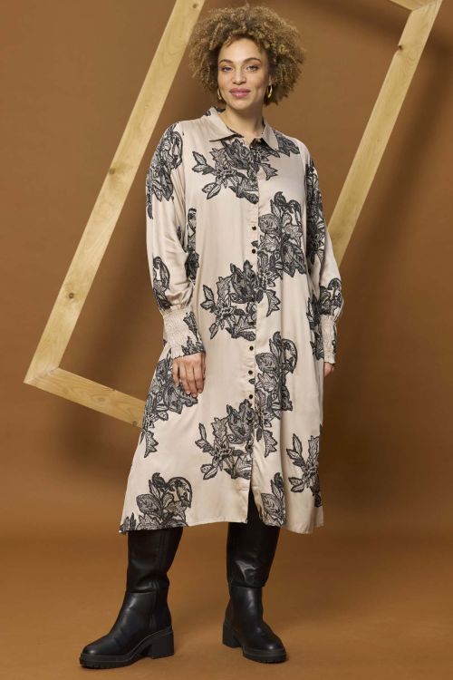 Zhenzi Merna skjortekjole i chateau med mørkt blomsterprint