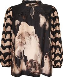 Cassiopeia Allison bluse med stort beige og brunt blomsterprint