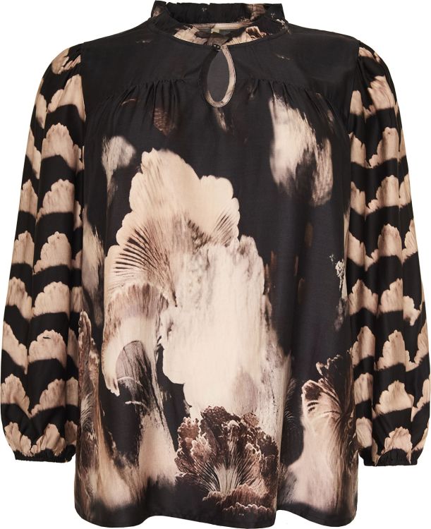 Cassiopeia Allison bluse med stort beige og brunt blomsterprint